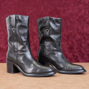 Jeffrey Campbell Women Desert Cowboy Western Black Leather Pull Tab Boots sz 8